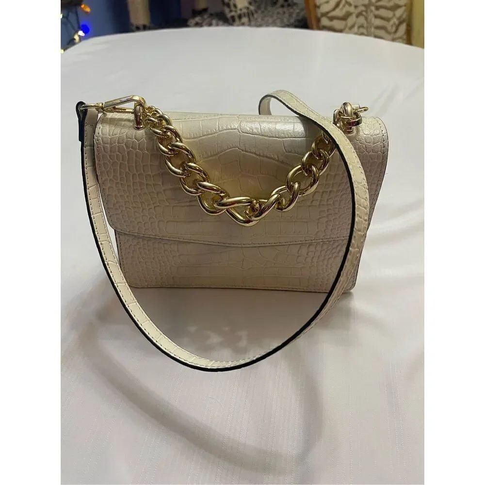 House of Harlow 1960 Handbag Croc Embossed Italian Leather Ivory